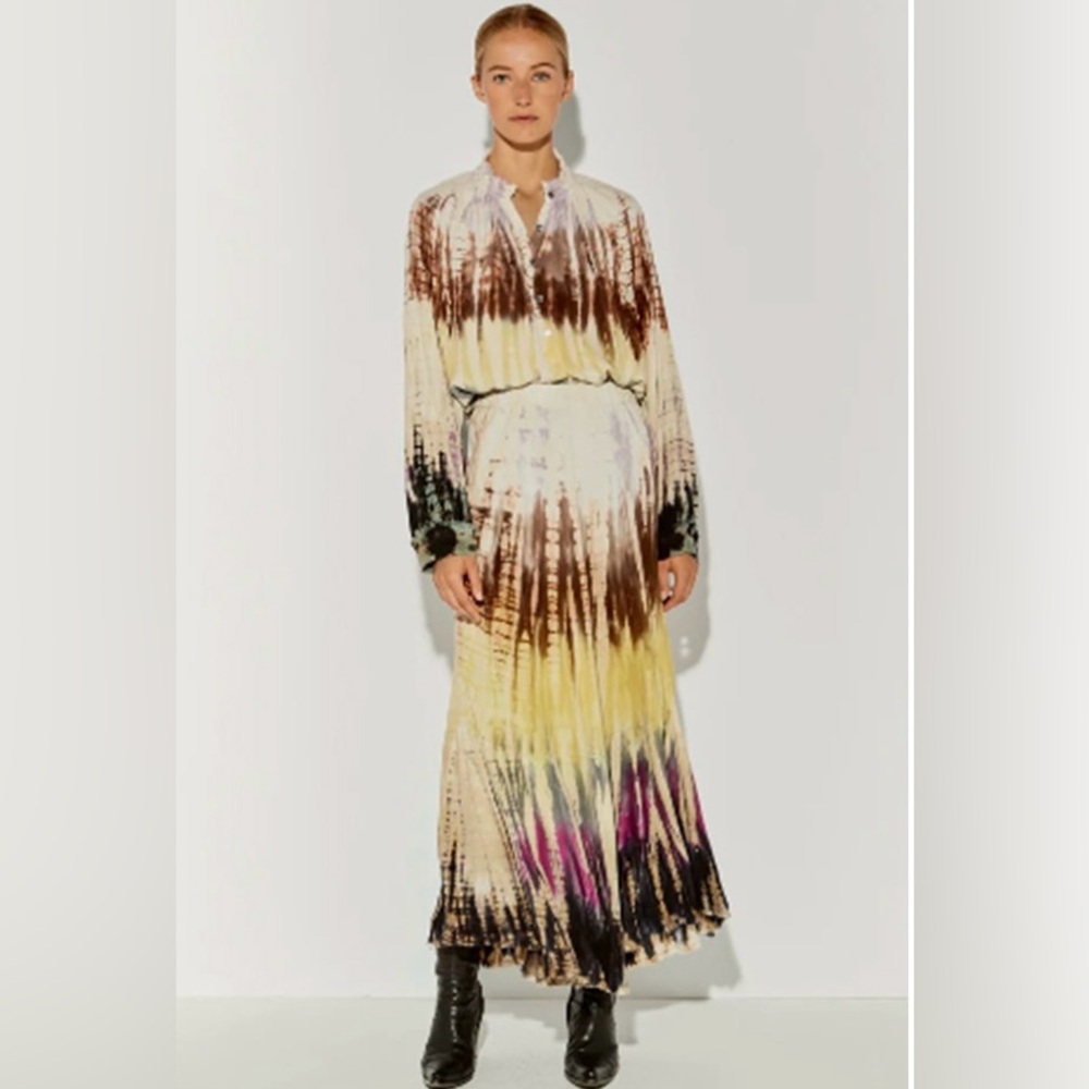 New! Raquel Allegra Frida Tie Dye Pink, Brown & Yellow Midi Skirt 💛 Small NWT!! - Picture 4 of 16